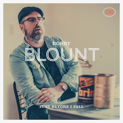 Bobby Blount Just Before I Fall album cover shows a photo of Bobby sitting at a vintage government desk