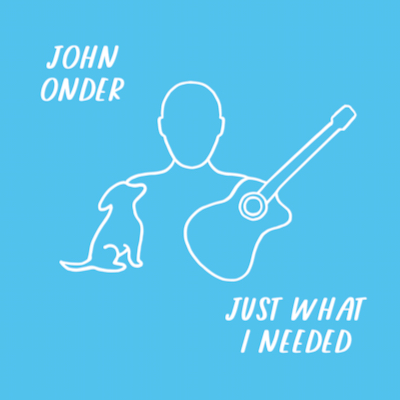 John Onder - Just What I Needed - album cover shows an outline of John with his dog and guitar